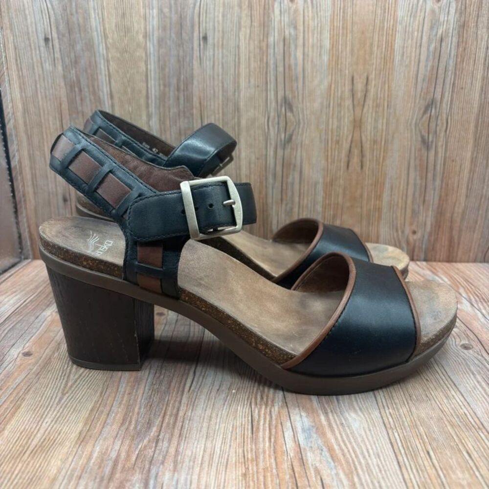 Dansko Debby Ankle Strap Buckle Heel Sandals Black Brown Leather EU 42